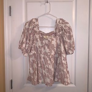 White and lavender print baby doll top